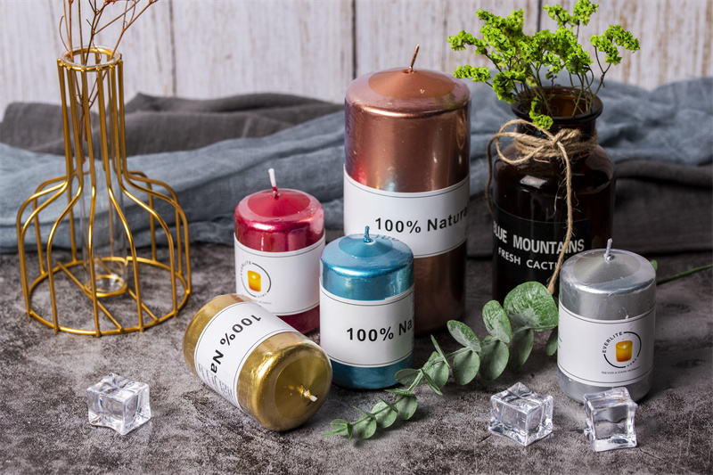 Colored Metallic Painted Pillar Candles for Queue Ambiance Decoration